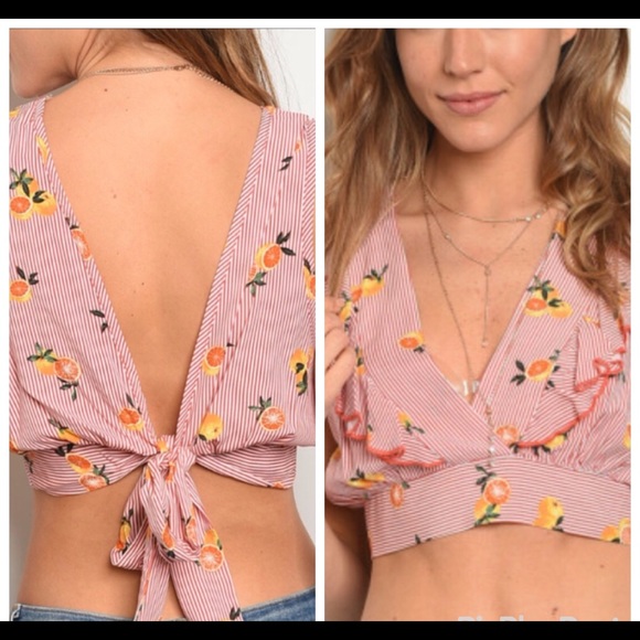 Palazzo Tops - Ruffle crop Top - Red with Oranges 🍊